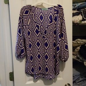 Blue and cream tunic 3/4 sleeve